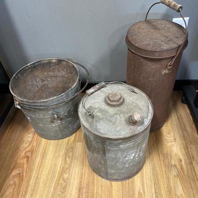 Vintage Metal buckets and jugs