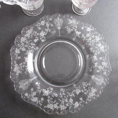 Vintage Cambridge Diane Individual Sugar and Creamer and Rosepoint Underplate