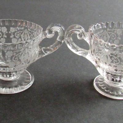 Vintage Cambridge Diane Individual Sugar and Creamer and Rosepoint Underplate