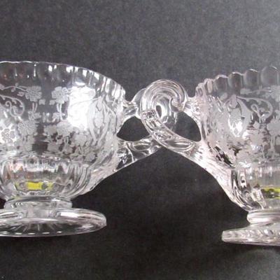 Vintage Cambridge Diane Individual Sugar and Creamer and Rosepoint Underplate