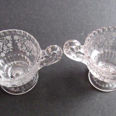 Vintage Cambridge Diane Individual Sugar and Creamer and Rosepoint Underplate