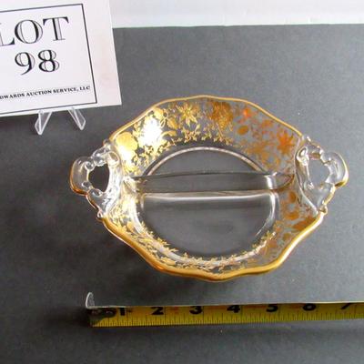 Vintage Cambridge Glass Wildflower Pattern Gold Encrusted Divided Bowl