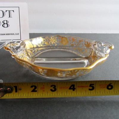 Vintage Cambridge Glass Wildflower Pattern Gold Encrusted Divided Bowl