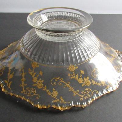 Vintage Cambridge Glass Co Elaine Pattern Gold Encrusted Large Bowl