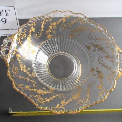 Vintage Cambridge Glass Co Elaine Pattern Gold Encrusted Large Bowl