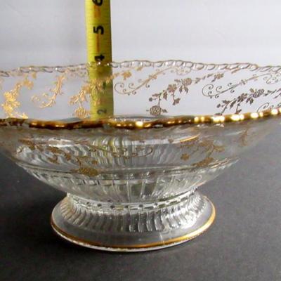 Vintage Cambridge Glass Co Elaine Pattern Gold Encrusted Large Bowl