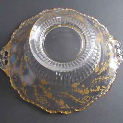 Vintage Cambridge Glass Co Elaine Pattern Gold Encrusted Large Bowl