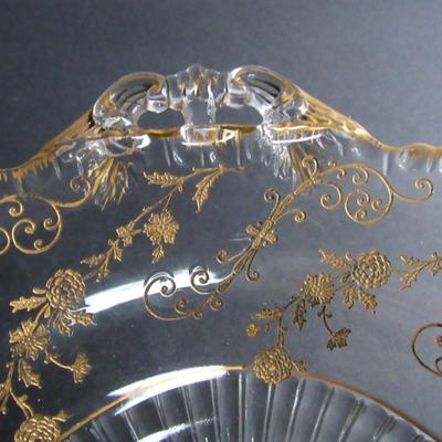 Vintage Cambridge Glass Co Elaine Pattern Gold Encrusted Large Bowl
