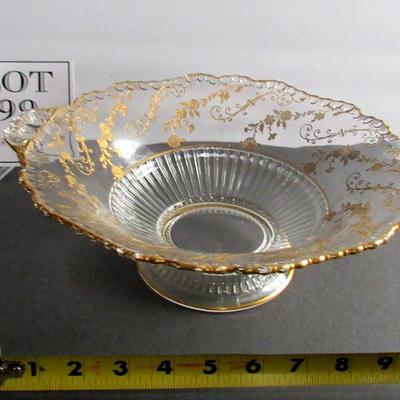 Vintage Cambridge Glass Co Elaine Pattern Gold Encrusted Large Bowl