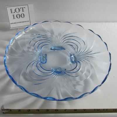 Beautiful Vintage Large Cambridge Glass Co Blue Caprice Tray
