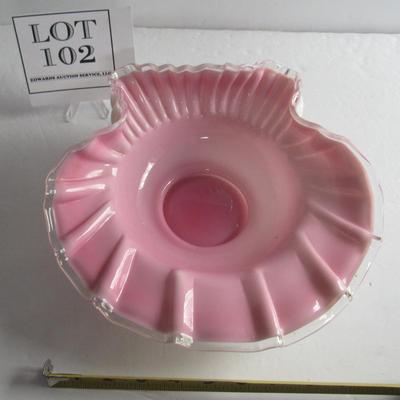 Vintage Fenton Old Shell Shaped Large Pink Cased Glass Bowl