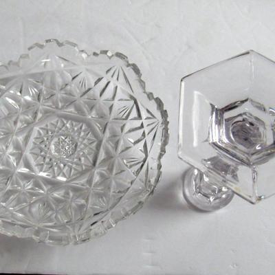 Vintage Cut Glass Small Dish and Miniature Glass Candlestick