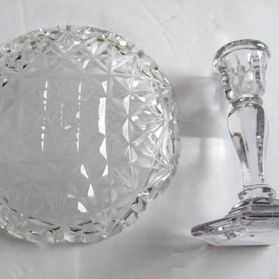 Vintage Cut Glass Small Dish and Miniature Glass Candlestick