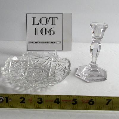 Vintage Cut Glass Small Dish and Miniature Glass Candlestick