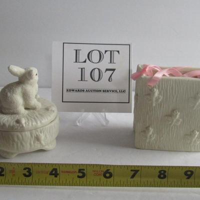 Cute Easter Lot Covered Trinket Dish and Ceramic Basket or Candy Holder