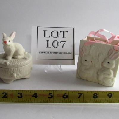 Cute Easter Lot Covered Trinket Dish and Ceramic Basket or Candy Holder