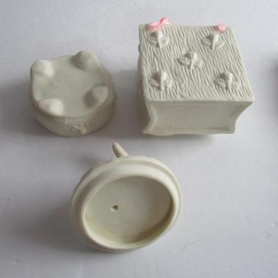 Cute Easter Lot Covered Trinket Dish and Ceramic Basket or Candy Holder