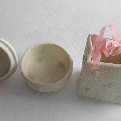 Cute Easter Lot Covered Trinket Dish and Ceramic Basket or Candy Holder