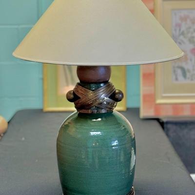 Large Green Ceramic and Brass Lamp