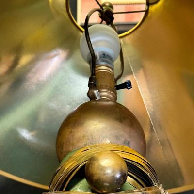 Large Green Ceramic and Brass Lamp