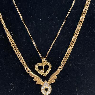 2 heart gold tone necklaces