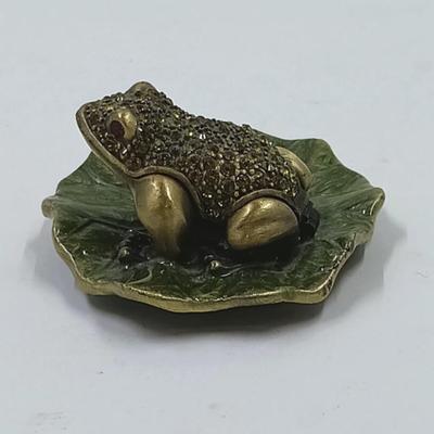 Cast Metal & Rhinestone Frog Trinket Box