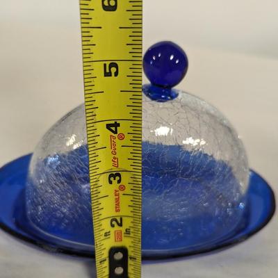 Cobalt Blue Crackle Glass Butter Dish