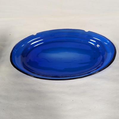 Cobalt Blue Crackle Glass Butter Dish