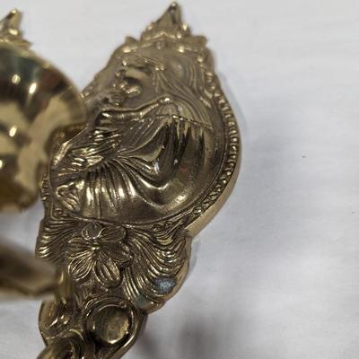 Vintage Pair of Fritz Brass Mother Mary With Baby Candlestick Holder Wall Sconces