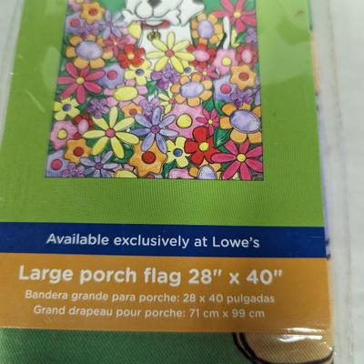 Large Dog/Flowers Porch Flag 28" x 40"