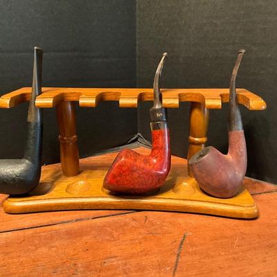 900 Set of 3 Vintage Pipes with Stand Barclay, Stanwell, Santa Fee