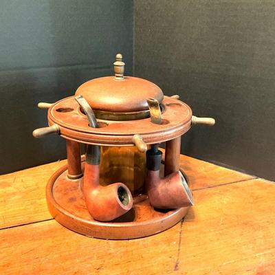903 Vintage Ships Wheel Tobacco Holder with Pipe Stand.