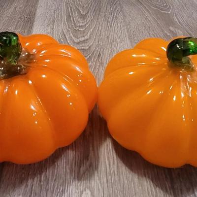 (2) Blown Glass Pumpkins