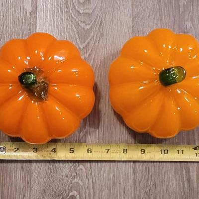 (2) Blown Glass Pumpkins