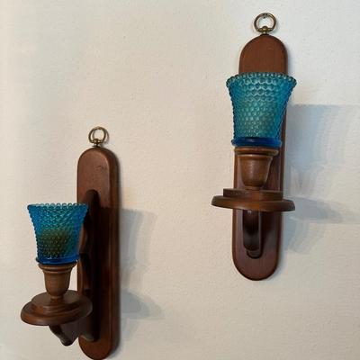 (2) Wood Wall Sconce Candle Holders