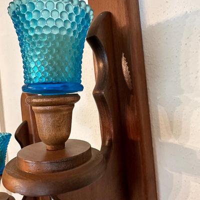 (2) Wood Wall Sconce Candle Holders