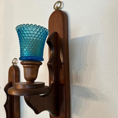 (2) Wood Wall Sconce Candle Holders