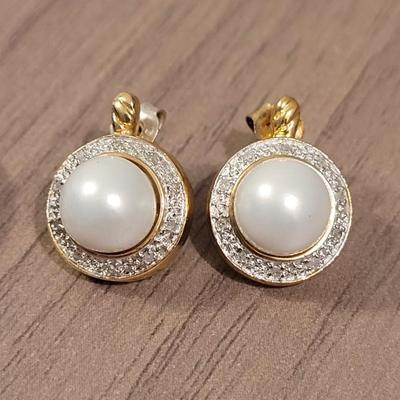 Antique Sterling & Pearl Engagement Ring & Gold over Sterling Pearl Earrings