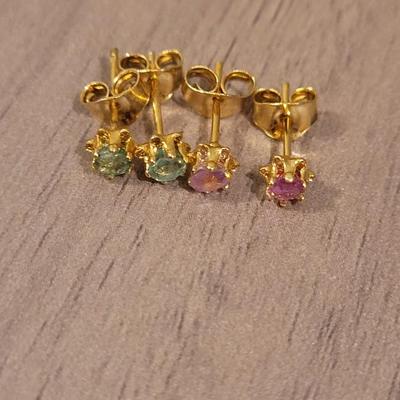 Pink & Light Green Gold Plated Stud Earrings