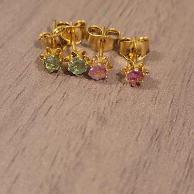 Pink & Light Green Gold Plated Stud Earrings