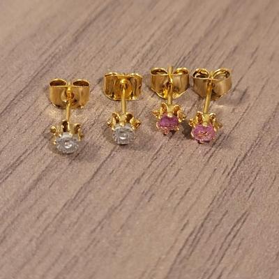 Diamond Chip and Light Pink Gold Plated Earrings