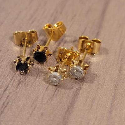 Diamond Chip and Black Stone Gold Plated Earrings