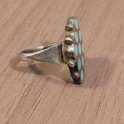 Native American Inlay Turquoise & Sterling Ring