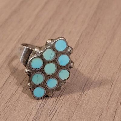 Native American Inlay Turquoise & Sterling Ring