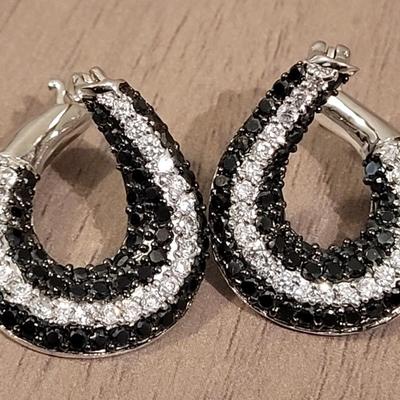 Sterling Silver & Black and Clear Crystal Earrings