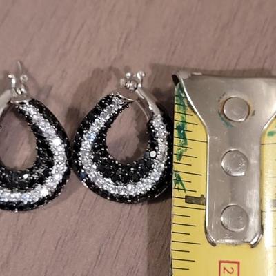 Sterling Silver & Black and Clear Crystal Earrings