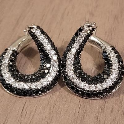 Sterling Silver & Black and Clear Crystal Earrings