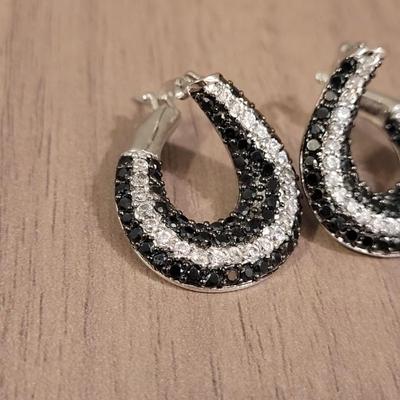Sterling Silver & Black and Clear Crystal Earrings