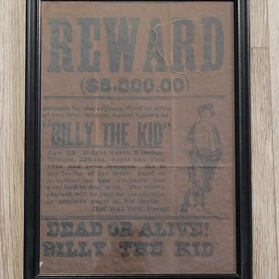 Vintage Repro Framed Billy The Kid Wanted Poster