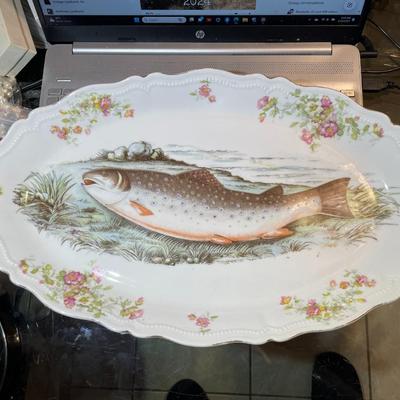 Antique Royal Austria Oval Salmon Fish Platter by O&EG 18" Long & 10" Wide in Good Preowned Condition.